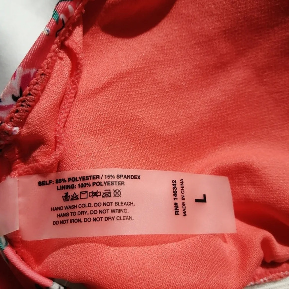 Nicole Miller Coral Pink Floral  Halter Bikini Top with Mesh Metallic Band Large - Picture 14 of 16